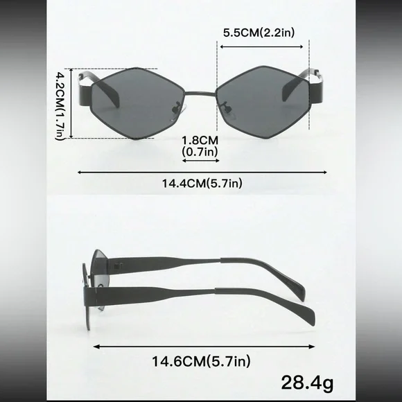 Retro Multi Color Hexagon Shaped Metal Sunglasses OS New - Picture 7 of 7